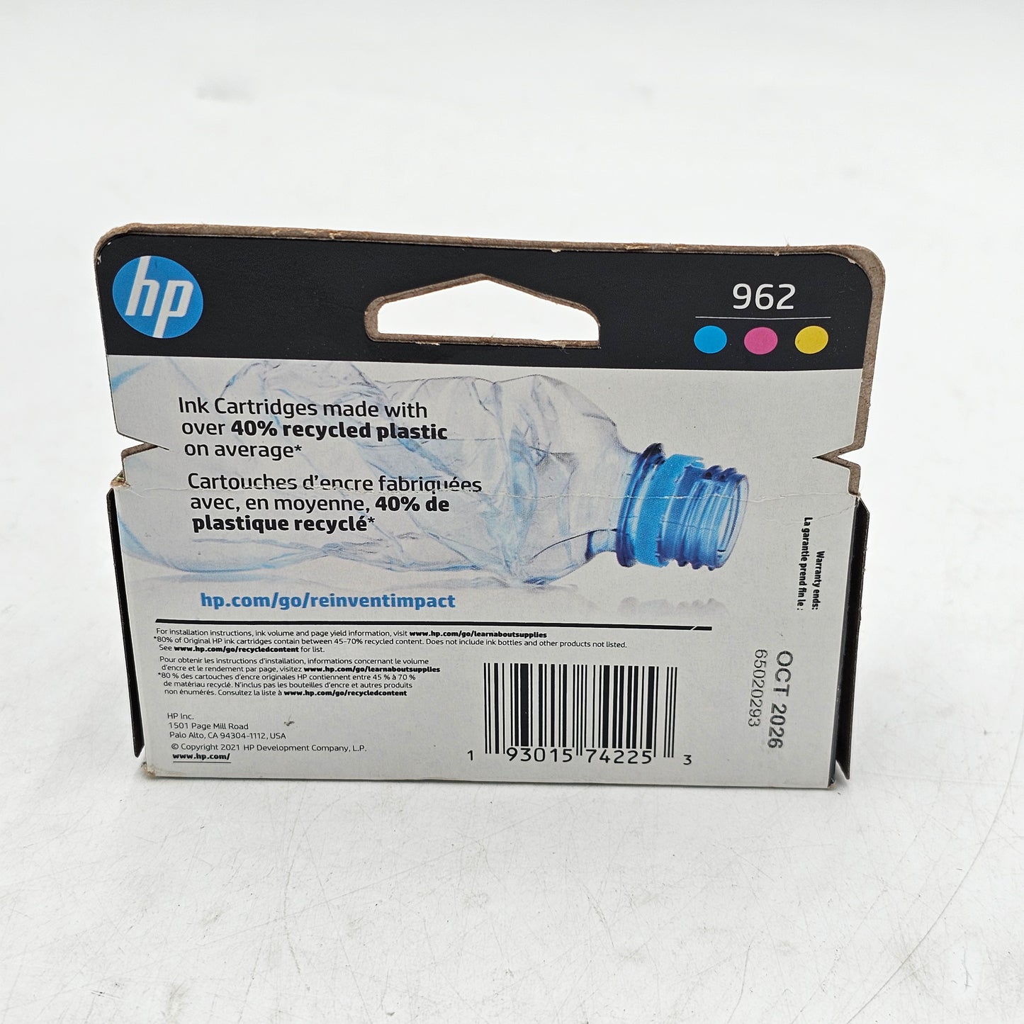 New HP 962 Cyan/Magenta/Yellow Standard Yield Ink Cartridge