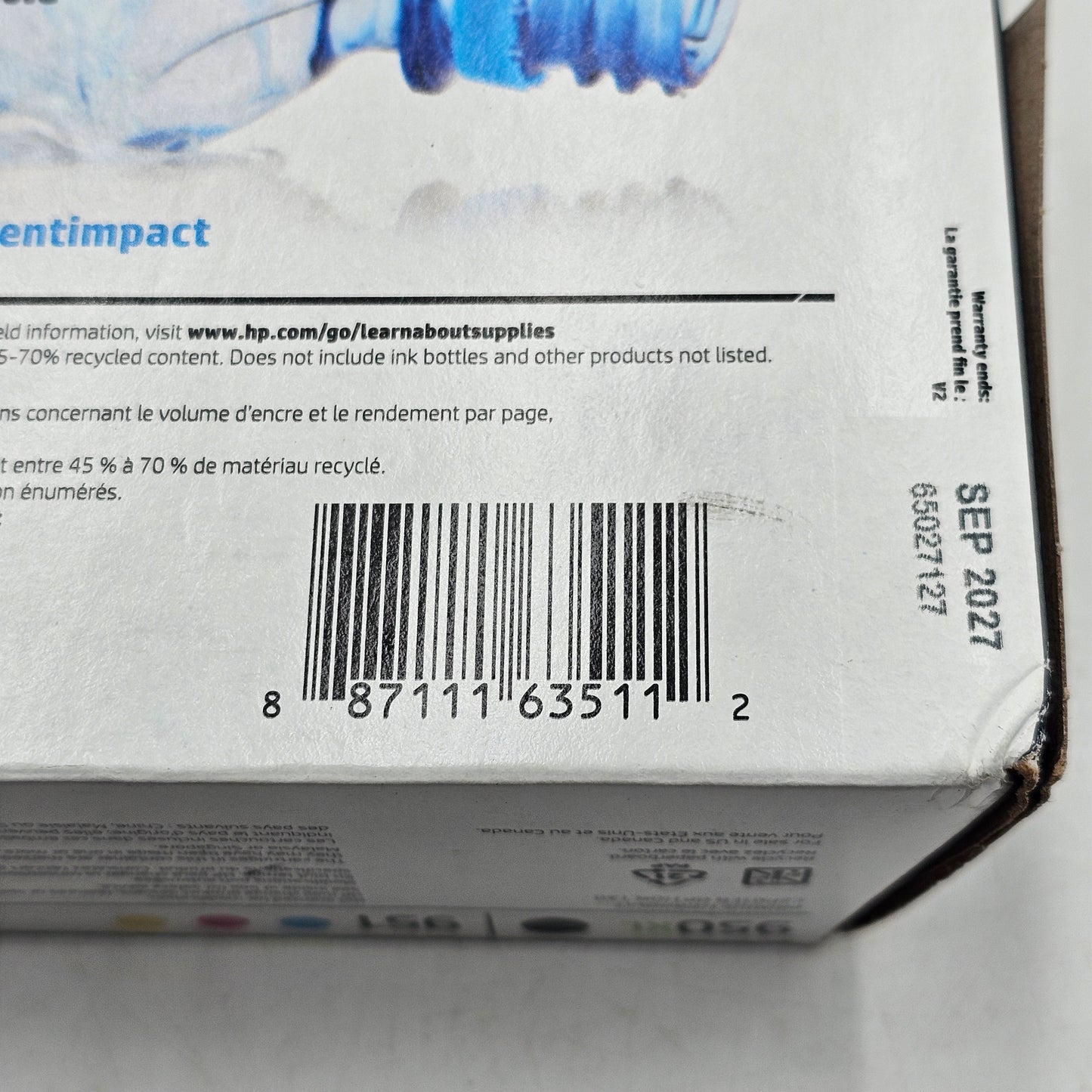 New HP 950xl 950 Black, Yellow, Cyan and Magenta Ink Cartridge Sept 2027 Exp