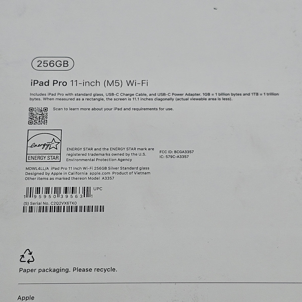 WiFi Only Apple iPad Pro 11" M5 256GB Silver MDWL4LL/A