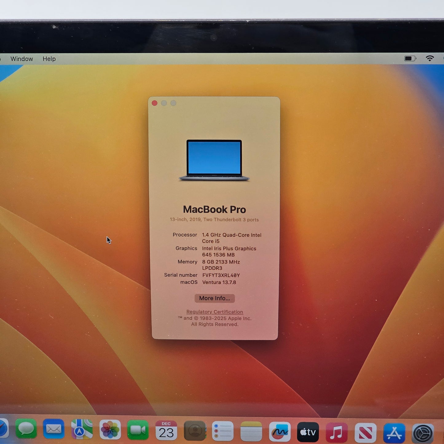 2019 Apple MacBook Pro 13.3" i5 1.4GHz 8GB RAM 128GB SSD Space Gray A2159