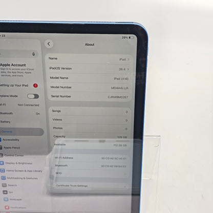 WiFi Only Apple iPad 11" (A16) 128GB Blue MD4A4LL/A