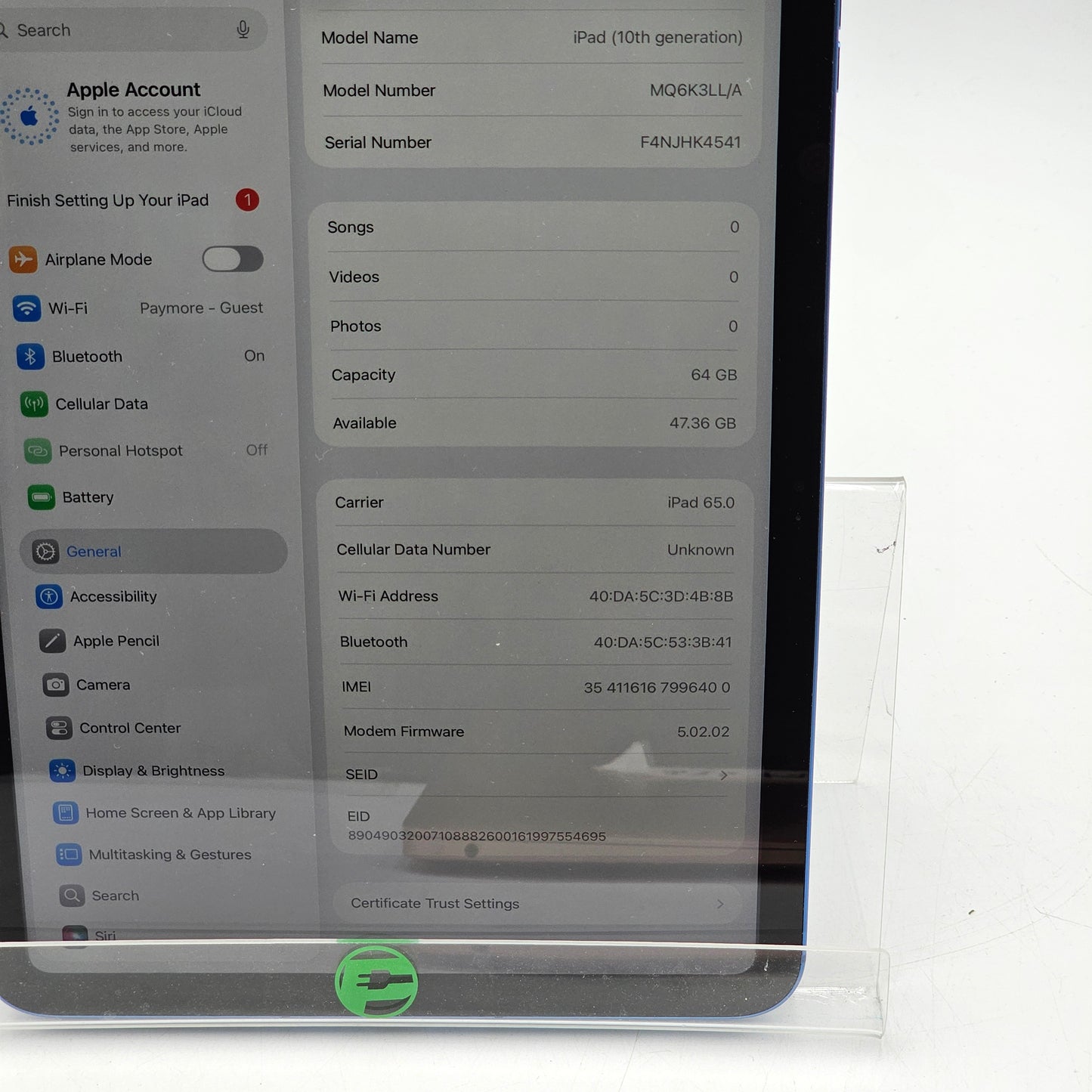 Unlocked Apple iPad 10th Gen 64GB Blue MQ6K3LL/A