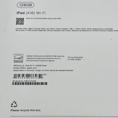 New WiFi Only Apple iPad 11" (A16) 128GB Silver MD3Y4LL/A
