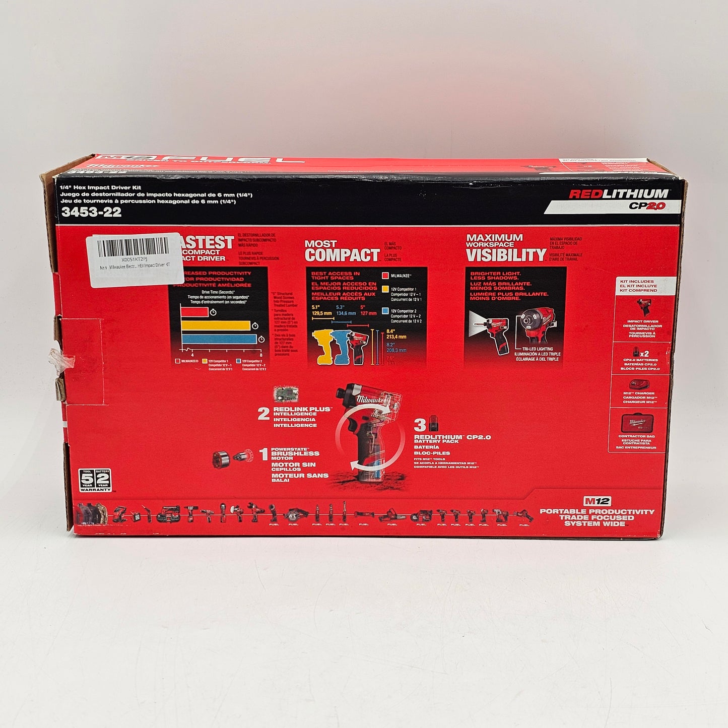 New Milwaukee 3453-22 M12 12V 1/4" Hex Impact Driver
