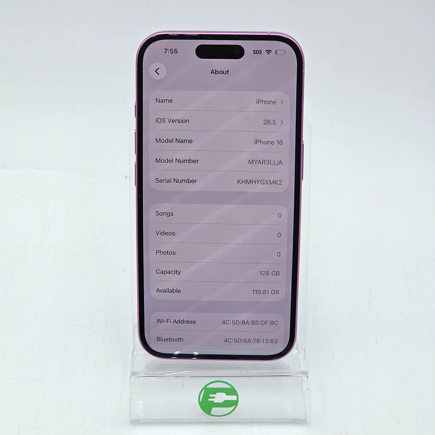 Factory Unlocked Apple iPhone 16 128GB Pink MYAR3LL/A