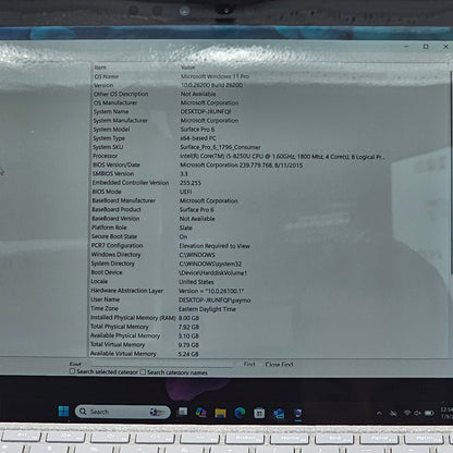 Microsoft Surface Pro 6 1796 12.3" i5-8250U 1.6GHz 8GB RAM 128GB SSD