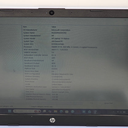 HP Laptop 14-DQ6102DX 14" N150 1.0GHz 4GB RAM 128GB SSD