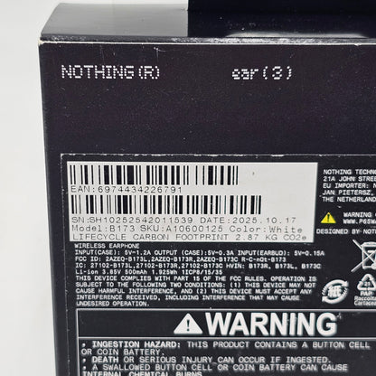 New Nothing Ear 3 Wireless Earbuds White B173