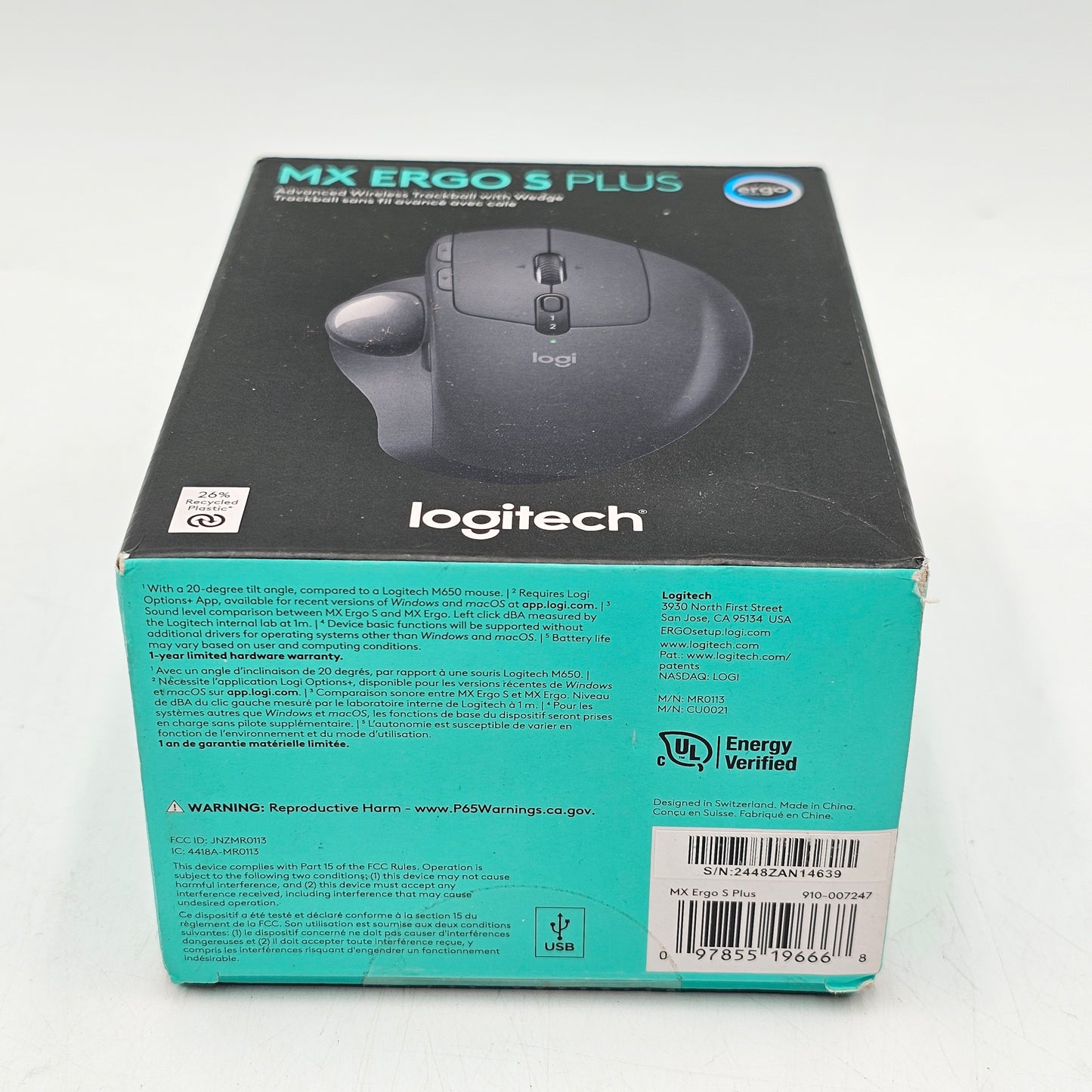 Logitech MX Ergo S Plus Wireless Mouse Black