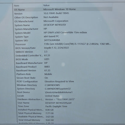 HP Envy x360 15M-ES0013DX 15.6" i5-1135G7 2.4GHz 8GB RAM 256GB SSD