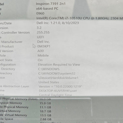 Dell Inspiron 7391 13.3" i7-10510U 1.8GHz 16GB RAM 512GB SSD